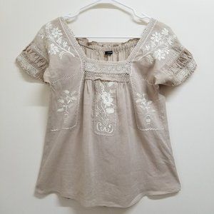 J. Crew Embroidery Linen Loose Fit Top